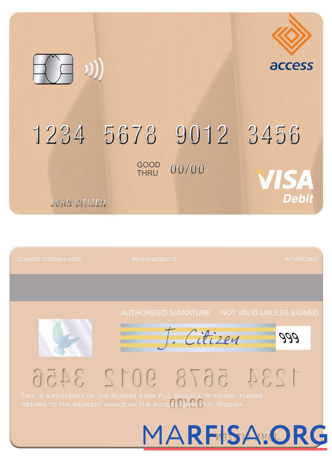 Printable Nigeria Access Bank Plc visa debit card download for verification